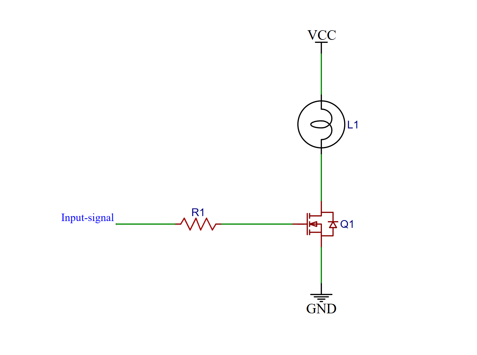A basic electrical circuit diagram with various components, including batteries, resistors, capacitors, and a voltage