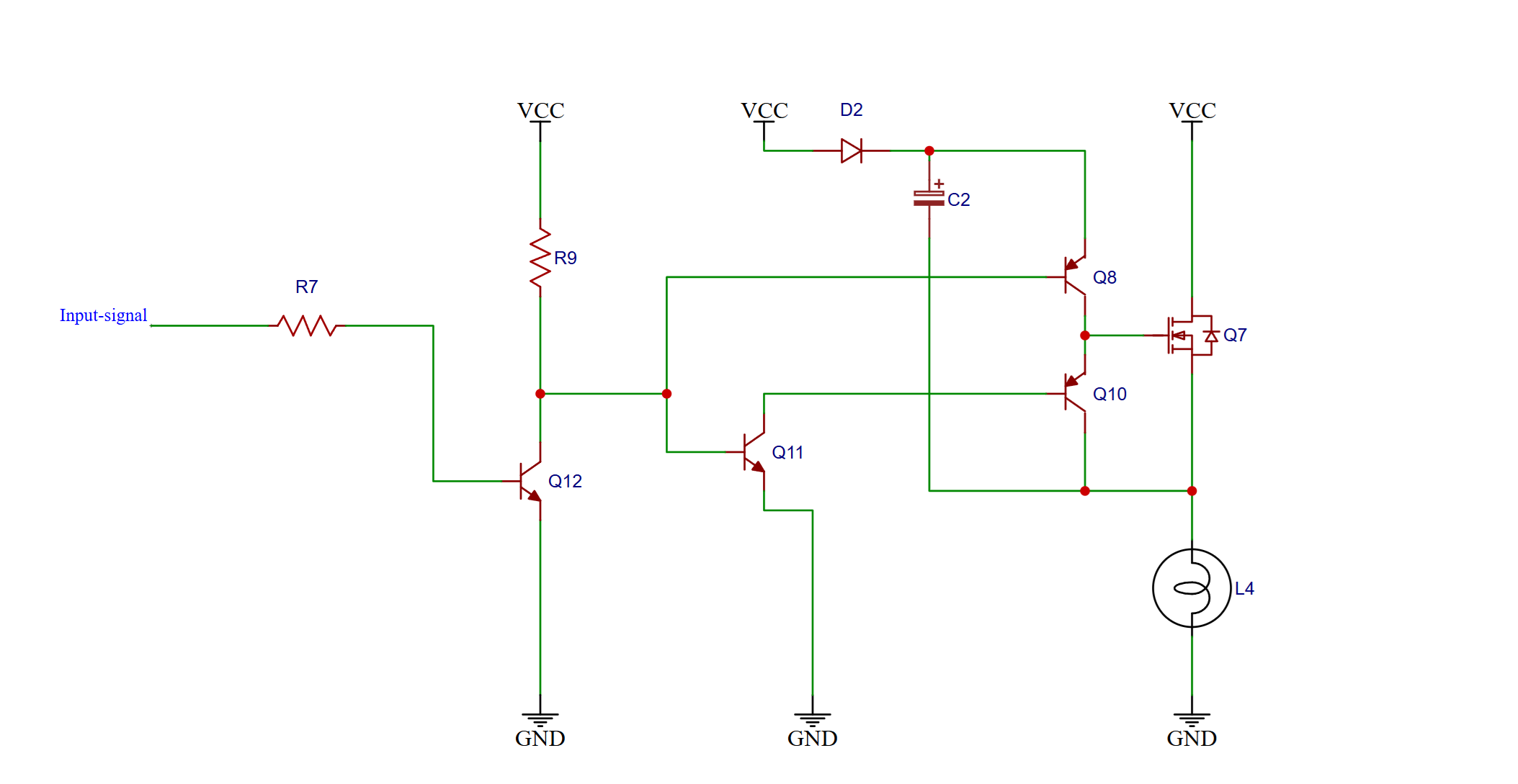 Electronics circuit schematic, discrete bootstrap capacitor high side MOSFET switching