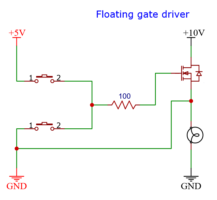 If we generate our control signal from a separate voltage source, we can connect its ground to the source of the MOSFET, we then always have a relevant voltage.