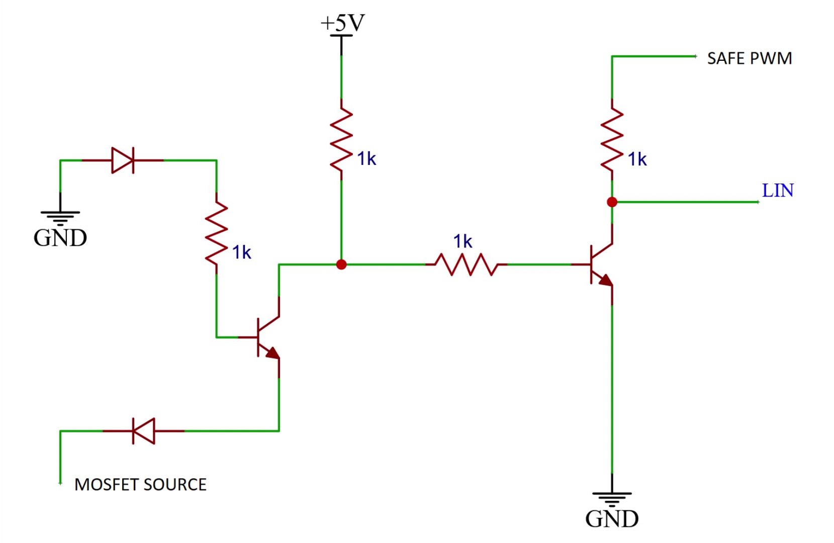 Circuit for detecting voltage over ideal-diode, this has to be AND-ed with the safe signal (top signal is low)