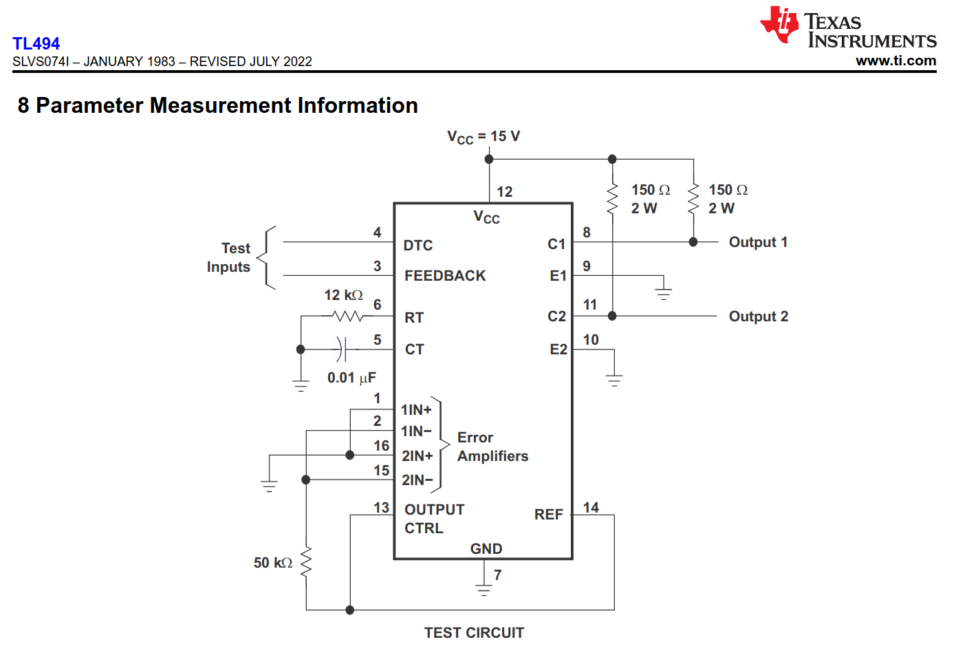 TL494 datasheet - test setup reference schematic