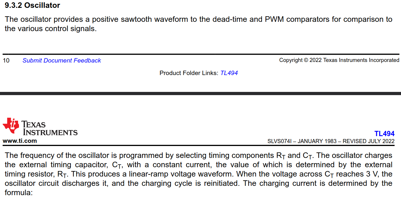 TL494 datasheet - oscillator setup
