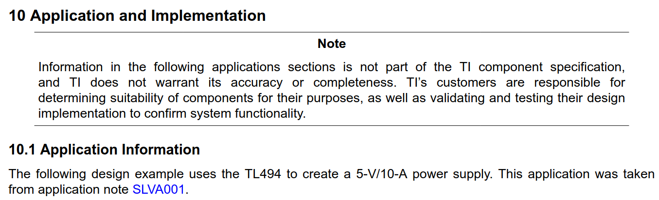 TL494 datasheet - reference circuit and link to application note document