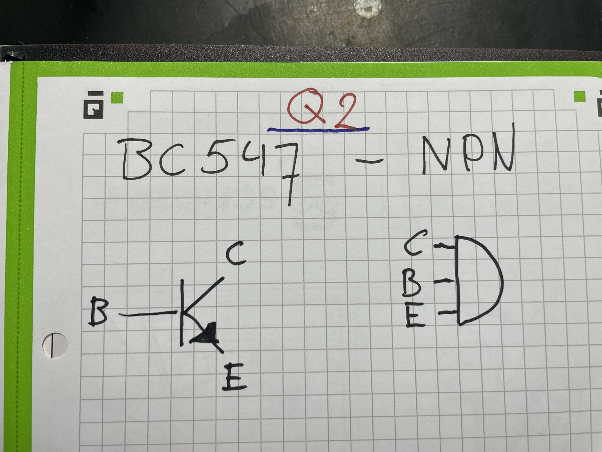 BC547 NPN transistor schematic + pinout