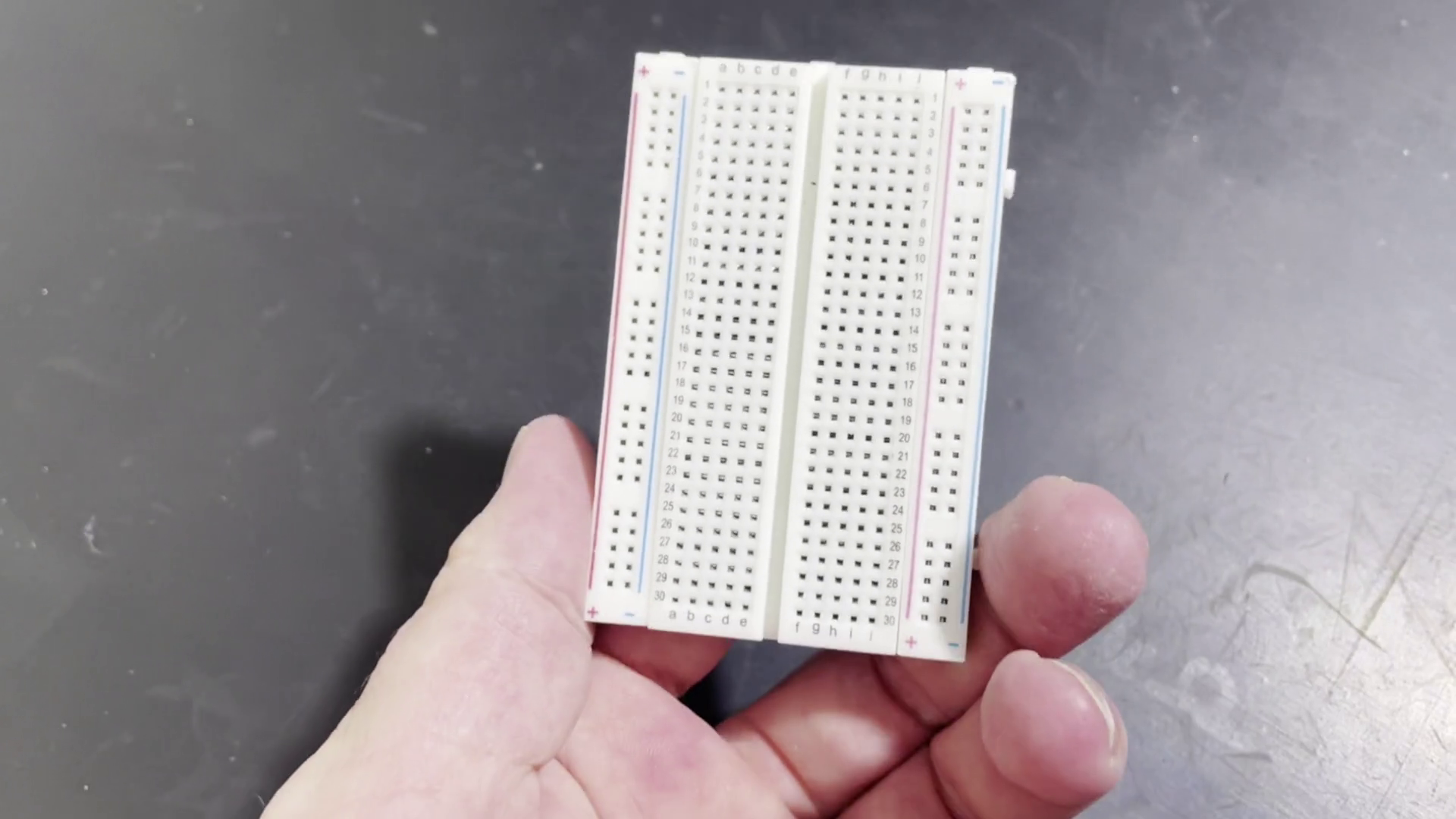 Classic plastic breadboard for rapid prototyping.