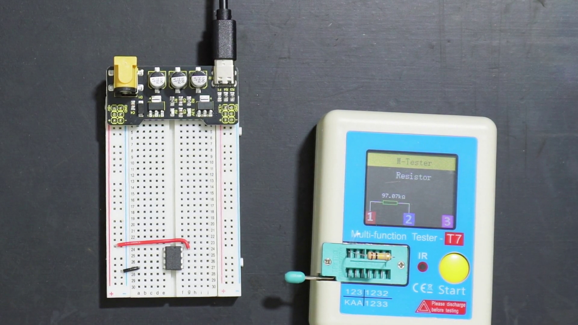 Testing the value of a resistor for use in an Op-Amp circuit.