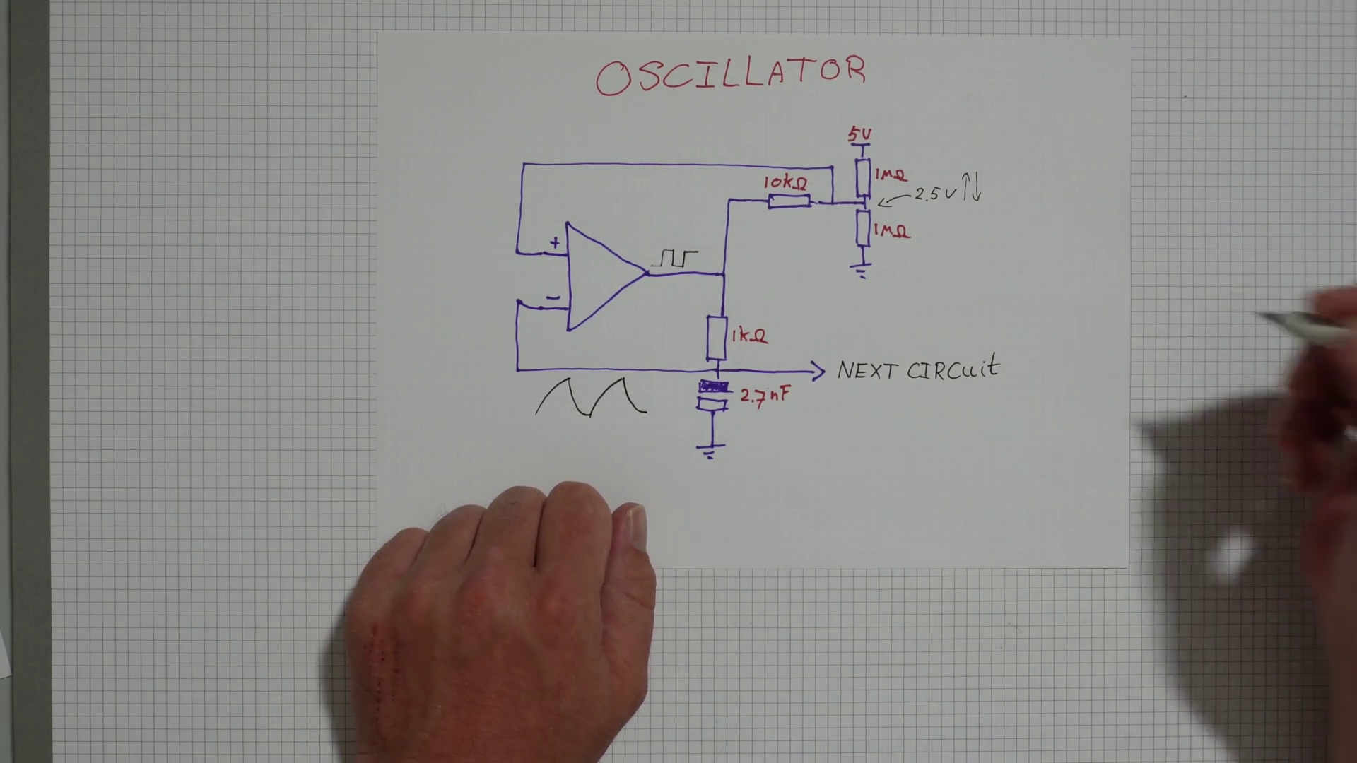 Finished oscillator circuit. Output signal can now go to second circuit for processing.