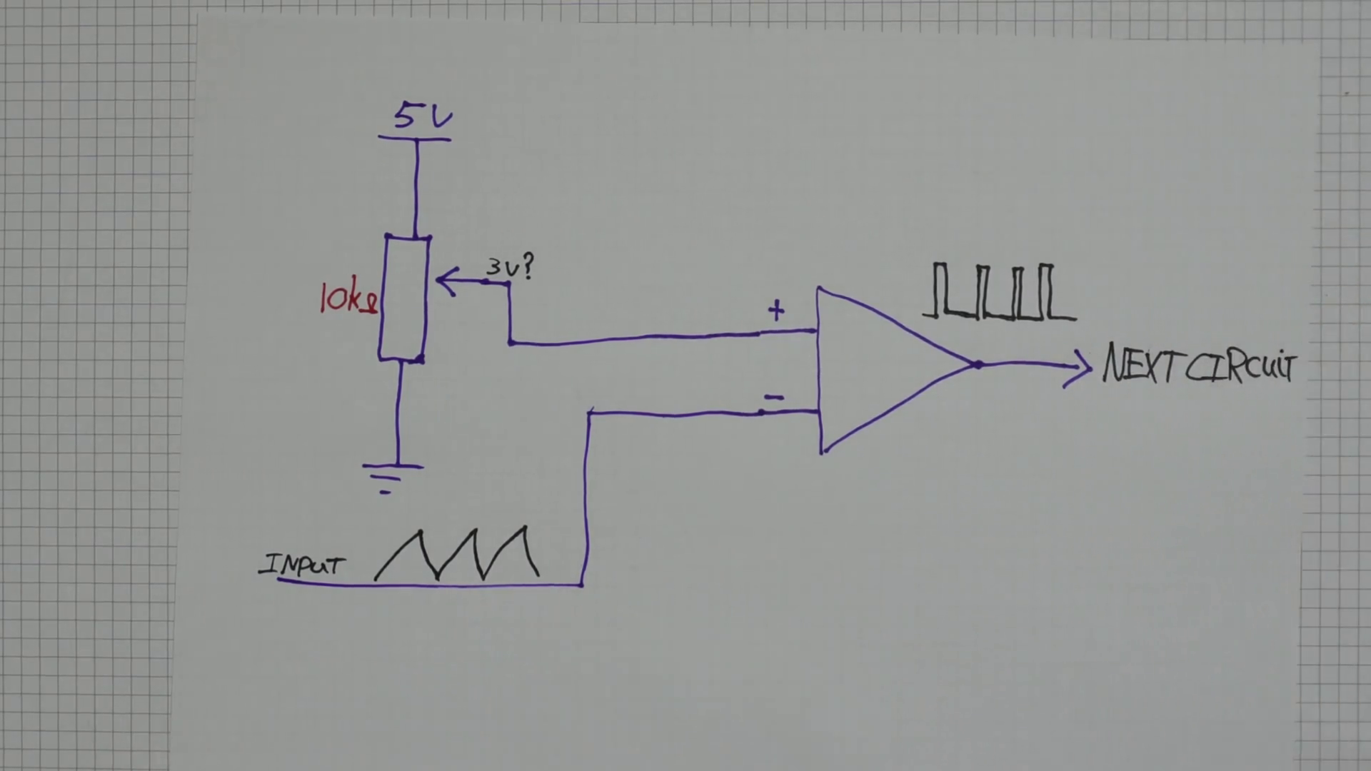 Variable duty cycle PWM circuit diagram. Triangle wave plus potentiometer voltage convert into a PWM signal.
