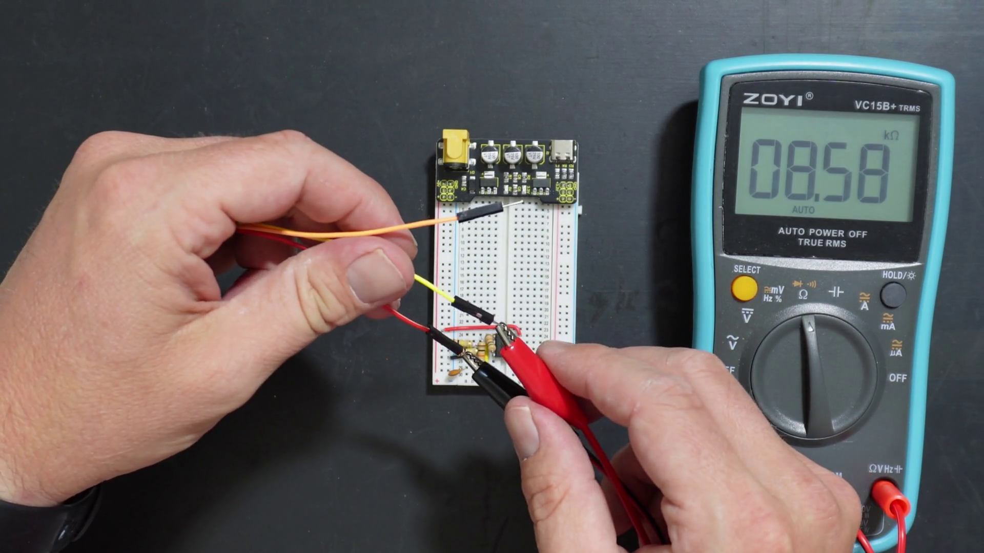 Measuring output voltage of potentiometer.