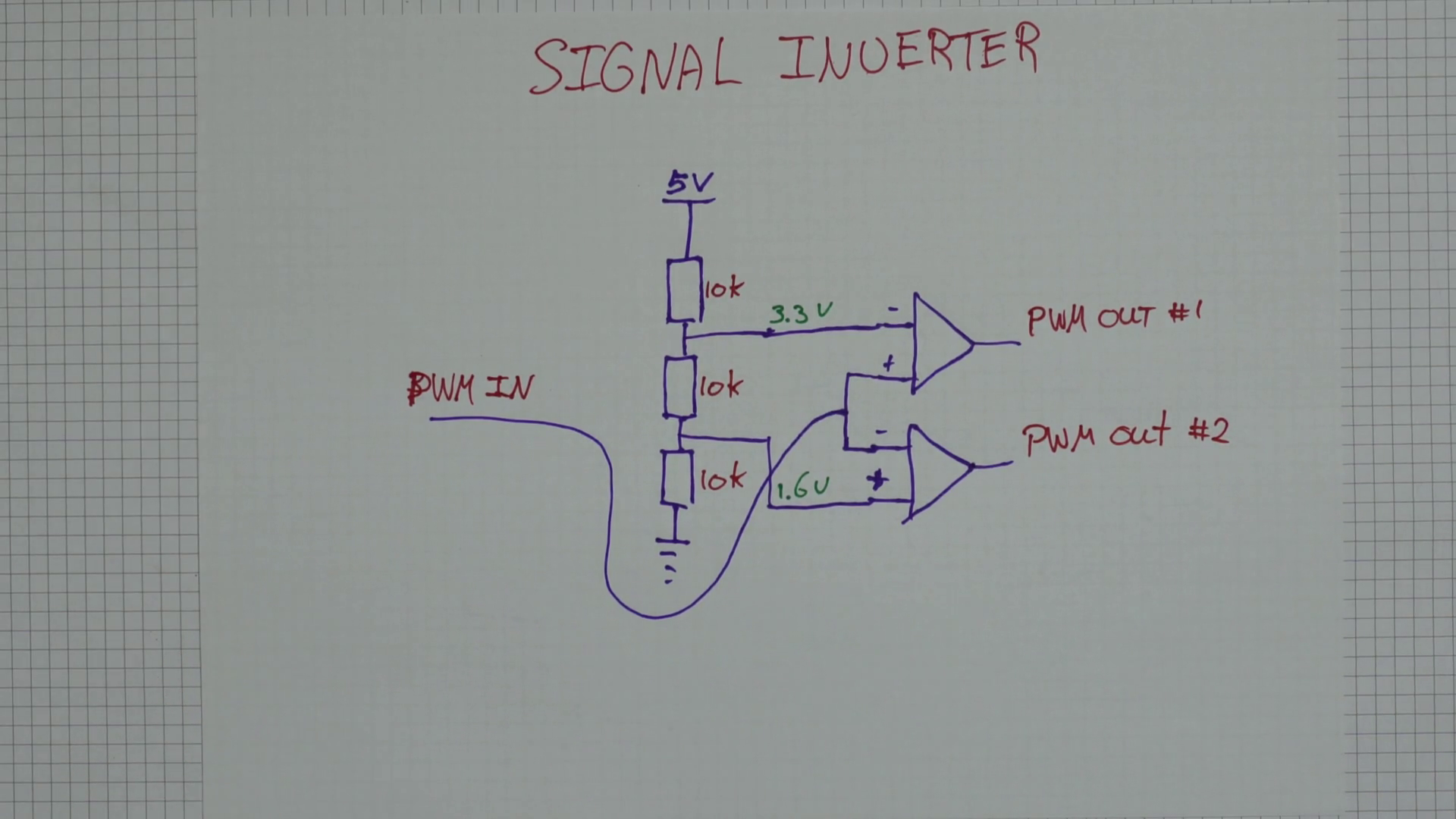 Triple resistor divider network converts single input signal into 2 non-overlapping signals using Op-amps. Circuit diagram.