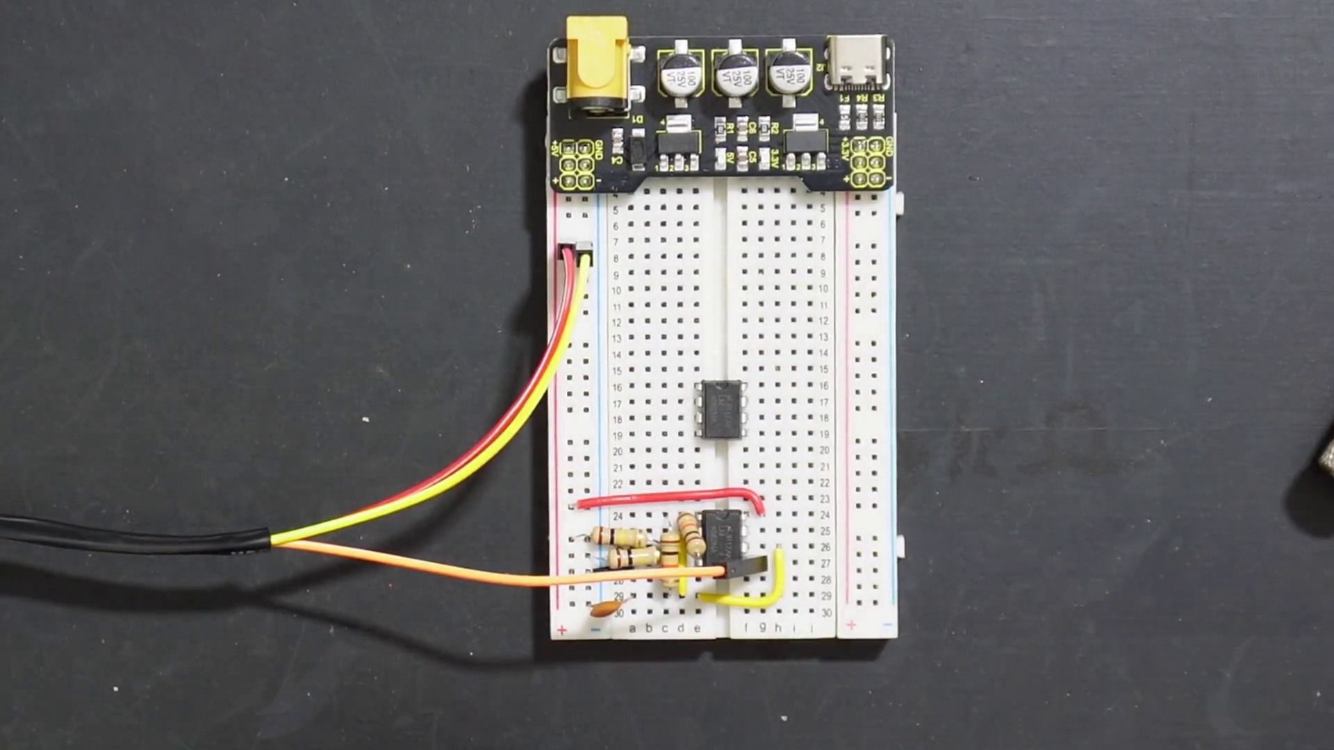 Nearly complete dual-pwm signal generator on a breadboard.